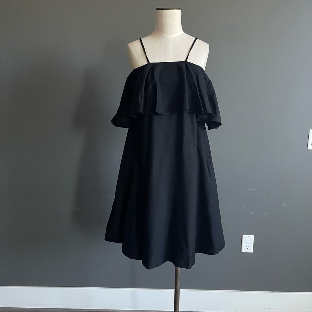 SUNO NWT Black Off Shoulder Linen Dress Minimal Resort A Line Capsule Neutral
